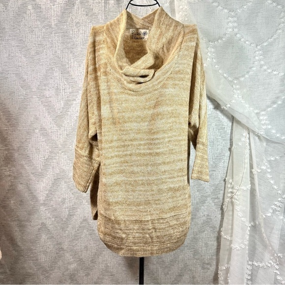 Anthropologie field flower tan knit cowl neck tunic sweater size S - Picture 2 of 11